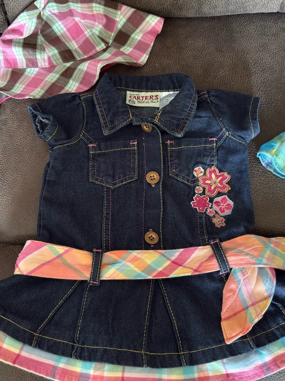 Bundle of 4 - Size 12-Month Girls Outfit Set - Pink, Teal & Denim Mix